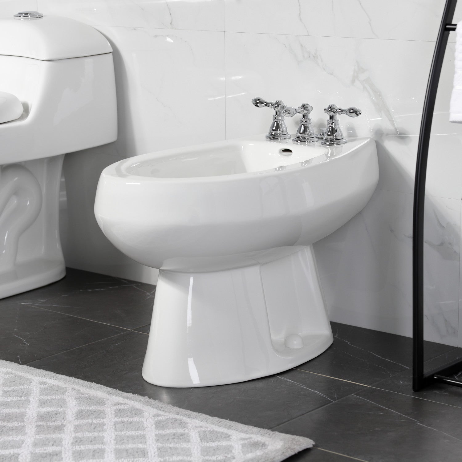 Kingston Heirloom KB321ACL - American Classic Three-Handle Deck Mount Vertical Spray Bidet Faucet with Brass Pop-Up, Polished Chrome — thumbnail 2